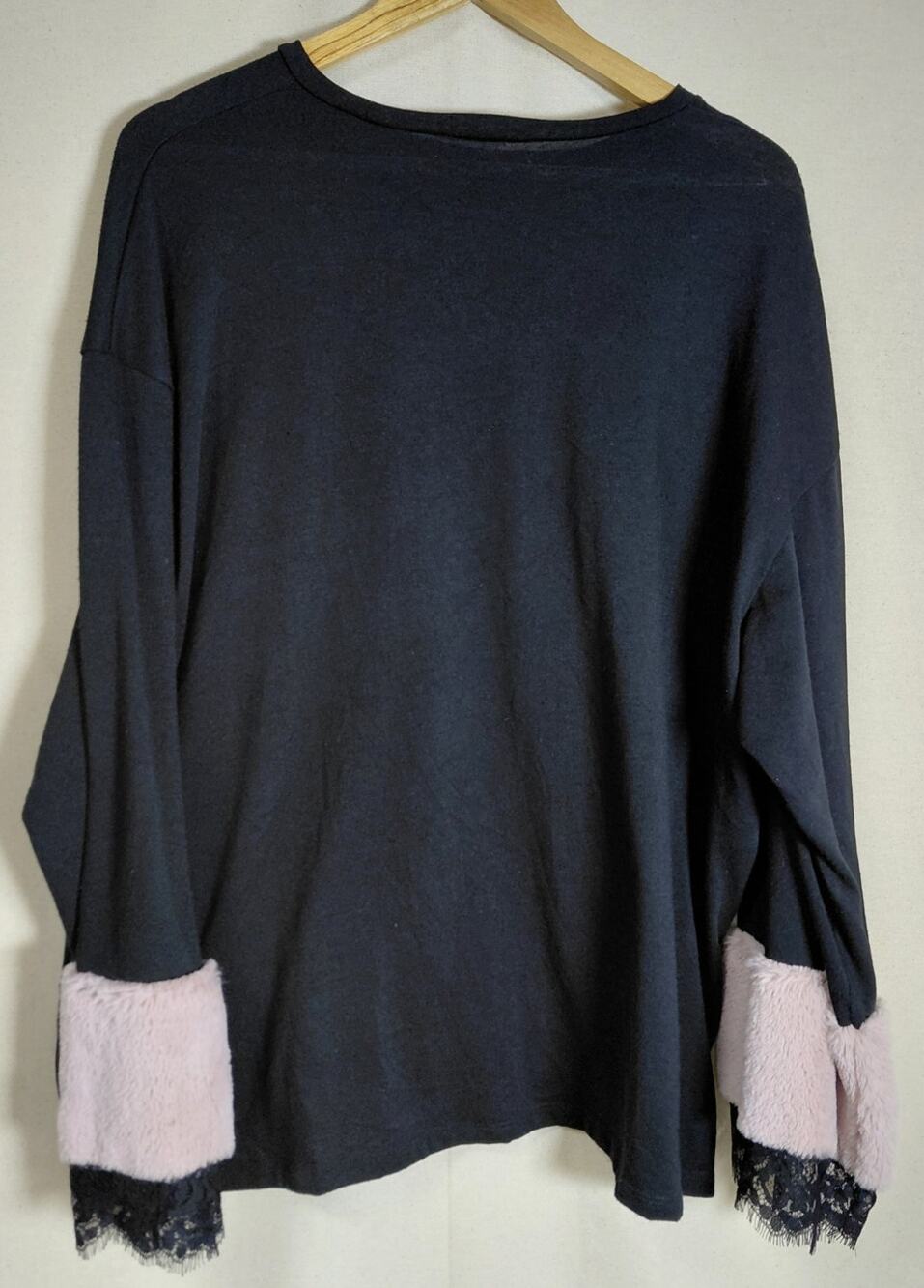 ZARA TRAFALUC Black Lace Cuff Sweater Solid Knit Size L